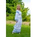 Boho Style Ukrainian Embroidered Maxi Broad Dress White with Blue Embroidery